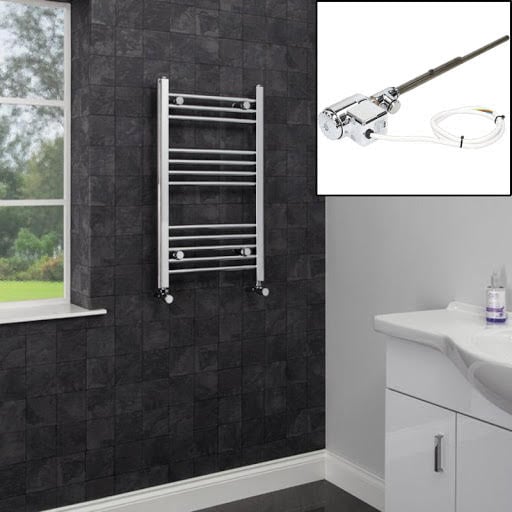 Duratherm Dual Fuel Heated Towel Rail 750 x 600mm Flat Thermostatic