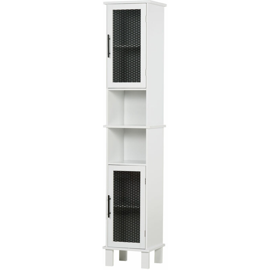 6-Tier Retro Bathroom Cabinet w/ Patterned Glass Doors Anti-Tilt Handles - White - Homcom