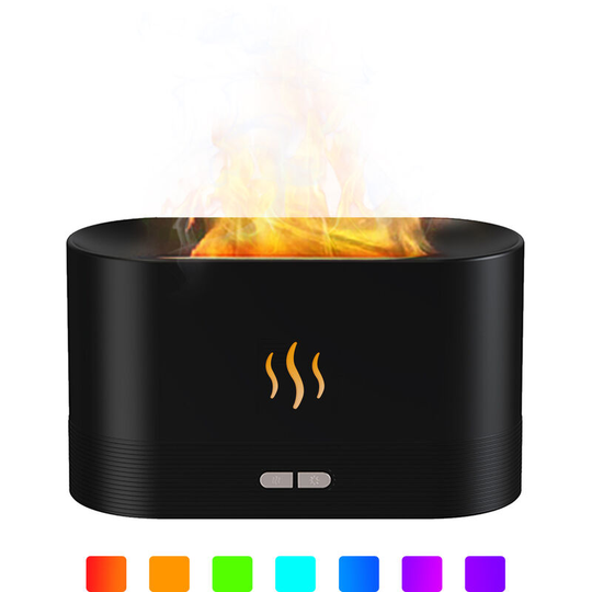 Superseller - Simulation Flame Mist Humidifier With 7 Color Night Light Aromatherapy Essential Oil Diffuser Quiet Cool usb Humidifier, Black - Black
