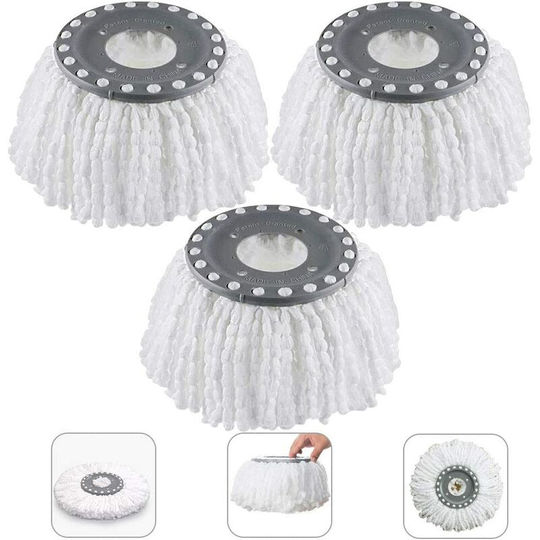 Perlerare - 3Pcs Microfiber Broom Heads, Mop Heads, Round Replacement Mop Heads 360 Rotation Mop Heads for 360° Rotating Floor Mop
