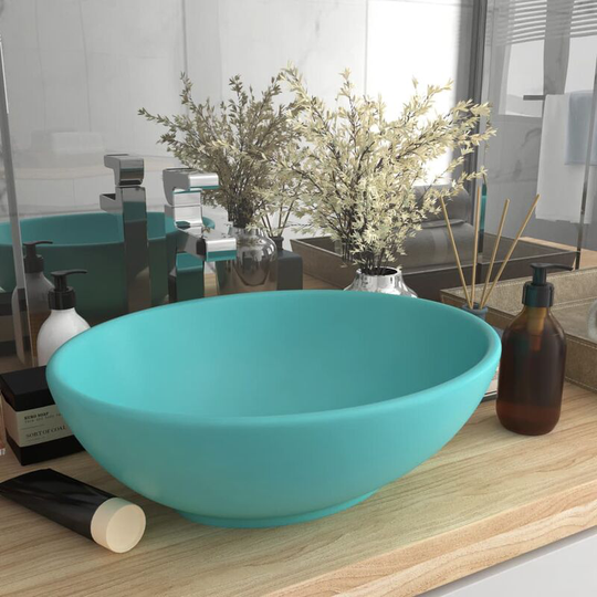 Luxury Basin Oval-shaped Matt Light Green 40x33 cm Ceramic - Green
