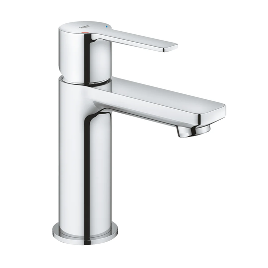 GROHE Lineare Single-lever basin mixer with push-open pop-up waste. An eco-friendly chrome tap with a rectangular short spout. Easy to install and mad
