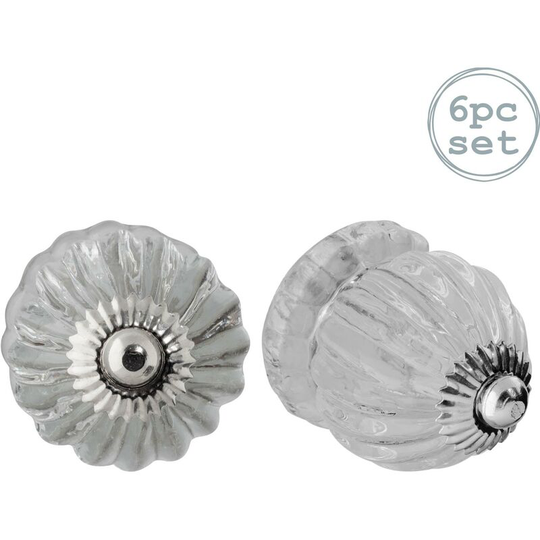 Glass Cabinet Knobs - Button - Pack of 6 - Nicola Spring