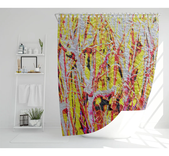 River Thames And Red Branches Designer Shower Curtain