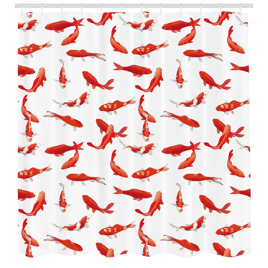 Eastern Japanese Exotic Koi Fish Common Carp Calm Water Polyester Shower Curtain Set
