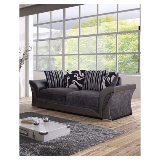 Shannon 3 Seater Chenille Fabric Sofa - Black & Grey