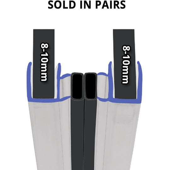 Magnetic Shower Seal for Screens or Doors | Fits 8, 9 or 10mm Glass | Sold as Pairs | MAG014 (200cm) - Clear