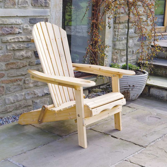 Outdoor Adirondack Garden Patio Lawn Chair / Armchair - with Slide Away Leg Rest - Brown