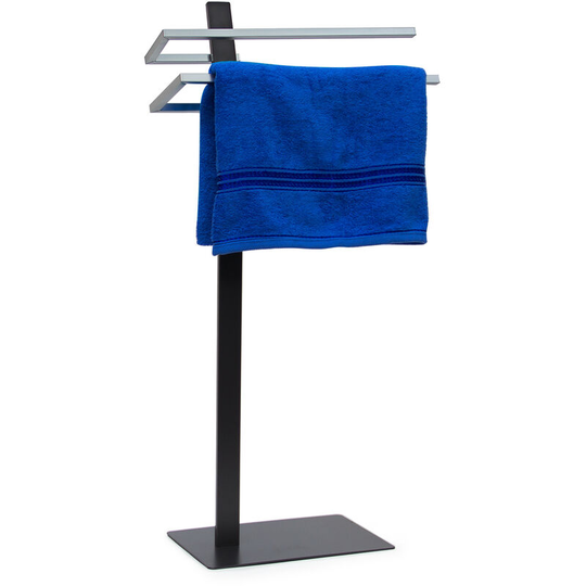 Relaxdays Towel Holder GRAO 85 x 40 x 20 Free-Standing Towel Stand with 2 Rails, 2 Arms & Chromed Towel Bars in Stainless Steel Look, Modern Bath