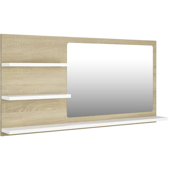 Bathroom Mirror White and Sonoma Oak 90x10.5x45 cm Engineered Wood Vidaxl White
