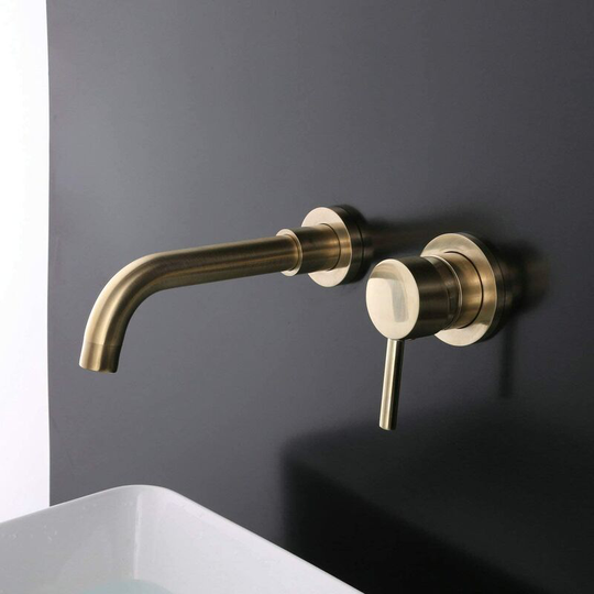 Brushed Gold Wall Mounted Brass Bathroom Sink Faucet