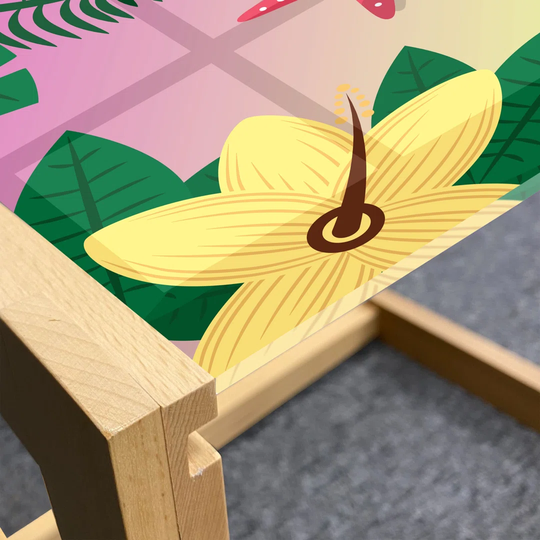 Graphic Beach Coffee Table, Summer Time Lovey Nautical And Tropic Elements Starfish Flowers At The Shore, Acrylic Glass Center Table With Wooden Frame