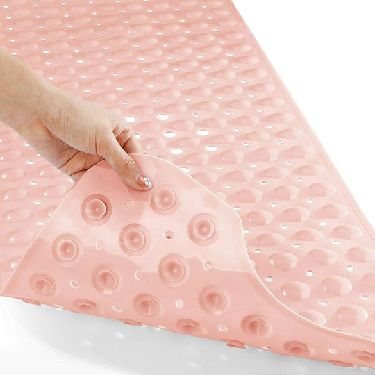 Kartokner - Bath Tub Shower Mat 16x40In, with Drain Holes, Suction Cups, Machine Washable, Pink