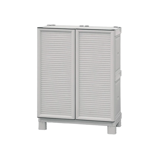 Multi-Purpose Cabinet For Outdoor Or Indoor Use, Low Wardrobe With 2 Doors And 1 Shelf In Polypropylene, 100% Made In Italy, 70X39h92 Cm, Light Gray C