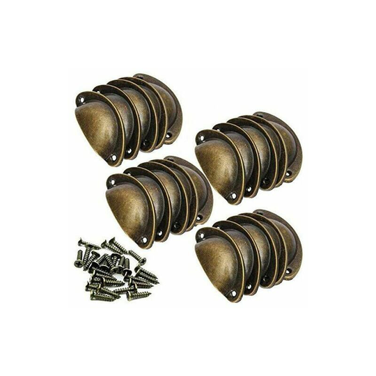 Morejieka - 20 Pieces Retro Vintage Furniture Cupboard Door Cabinet Drawer Pull Handles and Knobs Shell Shape with Screws Bronze 8 * 3 * 2 cm