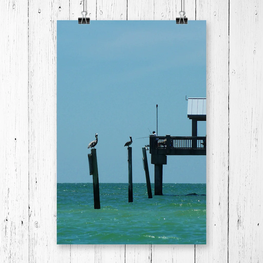 'Fishing Pier with Pelicans Seascape' Graphic Art
