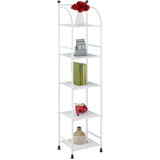 Relaxdays - Narrow Storage Unit, 145 x 33 x 28 cm, Kitchen & Bathroom Shelf, 5 Lattice Trays, Metal Standing Tower, White