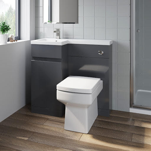 Artis Flat Pack Basin Vanity Unit & Royan Toilet Combination - 900mm Grey Gloss Left Hand