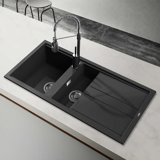 Reginox Best 475 1.5 Bowl Black Granite Kitchen Sink with Drainer - BEST 475 B