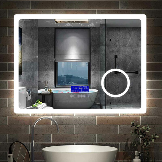 Aica Sanitär - Rectangular Demister Bathroom Mirror with led Lights,Wall Mounted,IP44 - 1000x600 +Bluetooth+2 Colours+3xMagnifying
