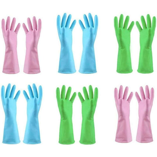 Sunflowergb - 6 Pairs of Household and Kitchen Gloves, Super Soft and Strong Cleaning Gloves for Dishwasher, Drain (Random Color) Size m