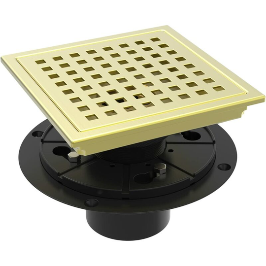 6' Square Shower Floor Drain, Removable, 308m Square Gold Bent Edge Floor Drain With Flange