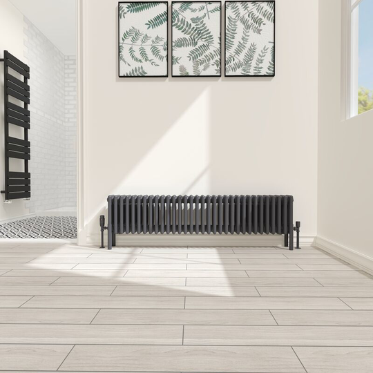 NRG - Traditional 4 Column Radiator Cast Iron Style Heating Rads Horizontal Anthracite 300x1460mm