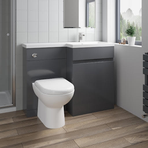 Artis Flat Pack Basin Vanity Unit & Toilet Combination - 1100mm Grey Gloss Right Hand
