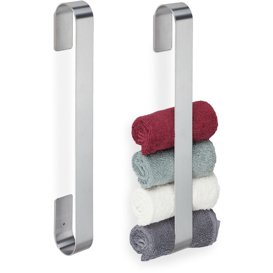 2x Towel Rails, Self-Adhesive, 430 Stainless Steel, Bathroom, Kitchen, No Drilling, HxWxD: 45x4x6 cm, Silver - Relaxdays