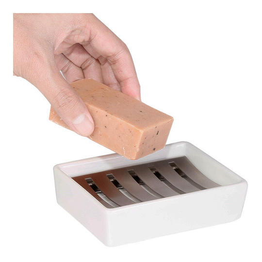 Stainless Steel Soap Dish Rectangular Double Drain Soap Dish Ceramic Cleaning Soap Dish Creative Bathroom Soap Tray