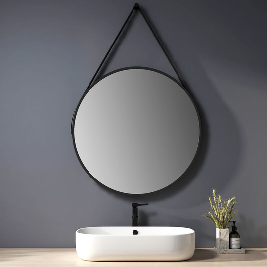 Round Bathroom Mirror 70cm Diameter Wall Mirror With Adjustable Strap Waterproof IP44 - Heilmetz