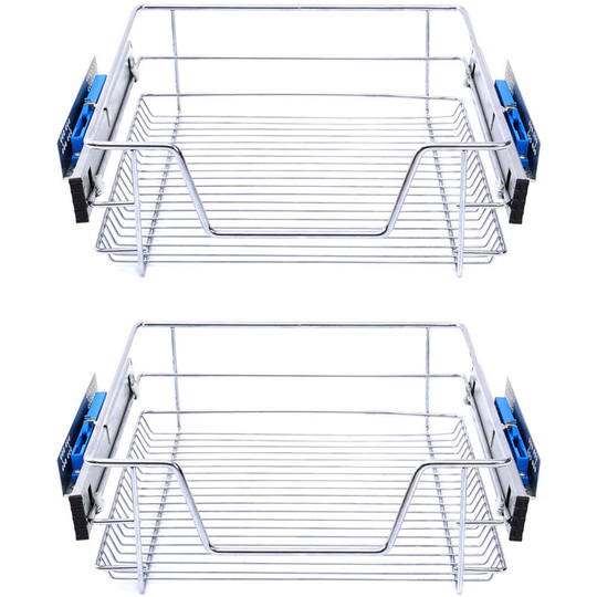 Set of 2 Pull Out Wire Basket Kitchen Cabinet Larder Organizer Cupboard Drawer, 50CM - Livingandhome