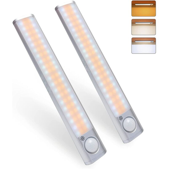 Gift - 80LED Closet Light, Motion Sensor Light, Adjustable Brightness with 3 Colors, usb Rechargeable, Wireless, Suitable for Cabinets, Kitchens,