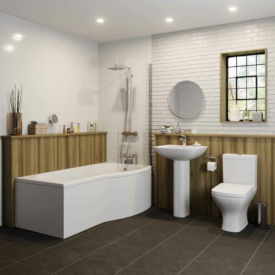 Marseille Bathroom Suite - p Shaped Shower Bath - Right Hand - White