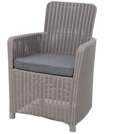 Grey Rattan Effect Outdoor Dining Lounge Patio Garden Armchair with Cushion - Grey