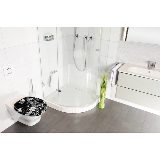 White Flower Soft Close Elongated Toilet Seat