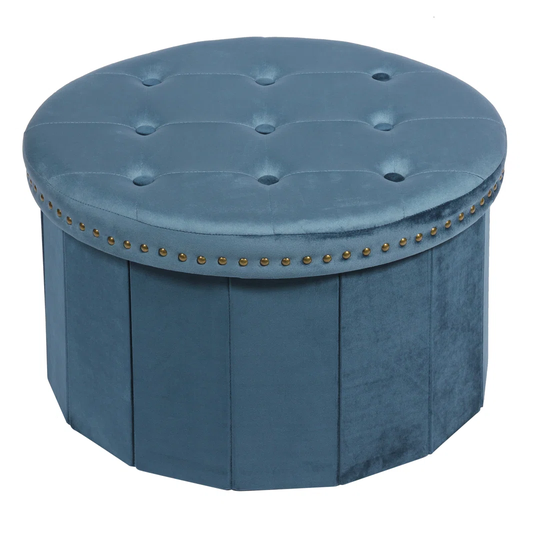 Teal Round Studd Foldable Storage Ottoman