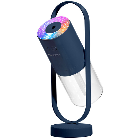 Asupermall - 200ml Rotary Humidifier Nano Fine Mist Silent Humidification Fresh Air Moist Skin Colorful Night Light,Dark blue,Battery model - Dark