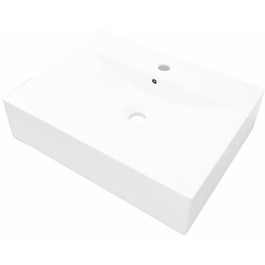 Rectangular Ceramic Basin Sink White with Faucet Hole 60x46 cm Vidaxl White