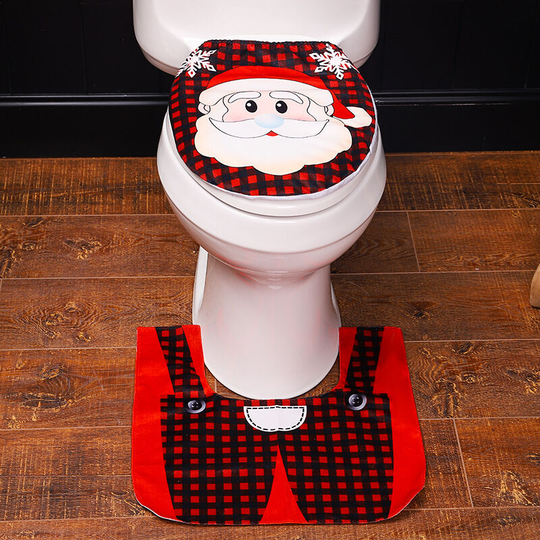 Christmas Toilet Seat Cover, 2pcs Toilet Seat Cover b, Christmas Santa Toilet Seat Cover and Mat, Christmas Bathroom Accessory Set Decoration