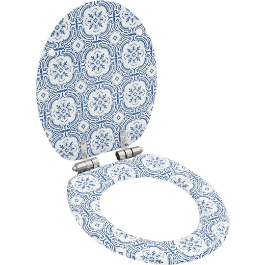 Wc Toilet Seat with Soft Close Lid mdf Porcelain Design - Blue