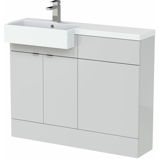 Fusion lh Combination Unit with Square Semi Recessed Basin 1100mm Wide - Gloss Grey Mist - Hudson Reed