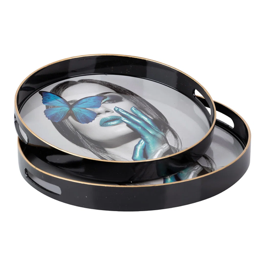 Andrey Round Portrait 2 Piece Ottoman/Coffee Table Tray Set