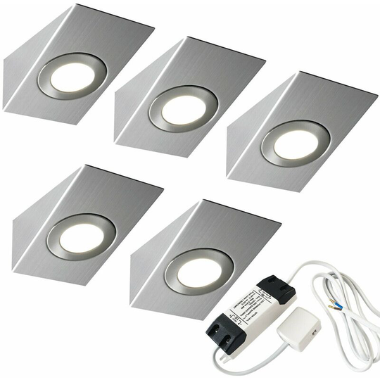 Loops - 5x brushed nickel Wedge Surface Under Cabinet Kitchen Light & Driver Kit - Warm White led