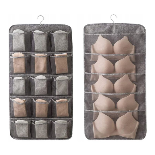 Flax Type Fabric Double Flash Wall Shelf Storage Bag Organizers Storage Bags, Closet Organizer with 20 Stretch Mesh Pockets and Metal Rotary Hanger,