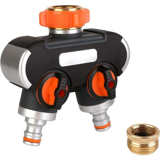 Perlerare - 2 Way Splitter: 3/4' and 1/2' y with Faucet Adapter, Lockable Adjustable Water Flow, for Garden Watering, Washing.
