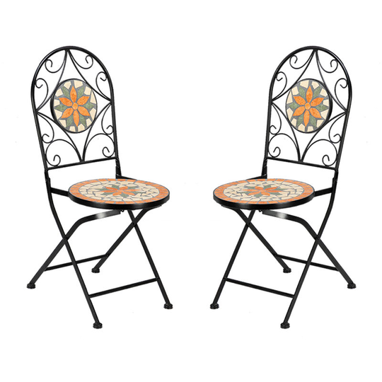 Artisasset 2pcs Maple Leaf Pattern Orcelain Inlaid Single Chair Wrought Iiron Folding Table and Chair Set Europe
