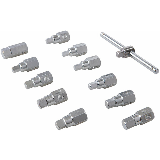 12 Piece Oil Drain Plug Key Set Engine & Gearbox Draining Tool Hex & Square