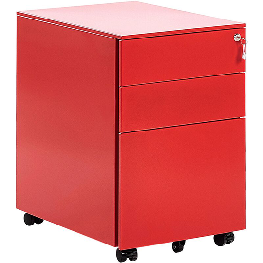 Beliani - Modern Office Storage Cabinet 3 Drawers Key Lock Castors Metal Red Cami - Red