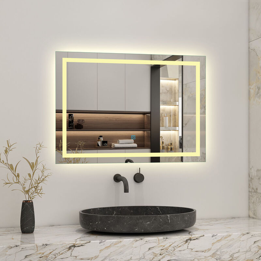 Acezanble - 800x600mm Bathroom Mirrors with led Lights 2700K Warm Lights Illuminated Backlit Wall Mount Light Up Mirror Dimmable Switch